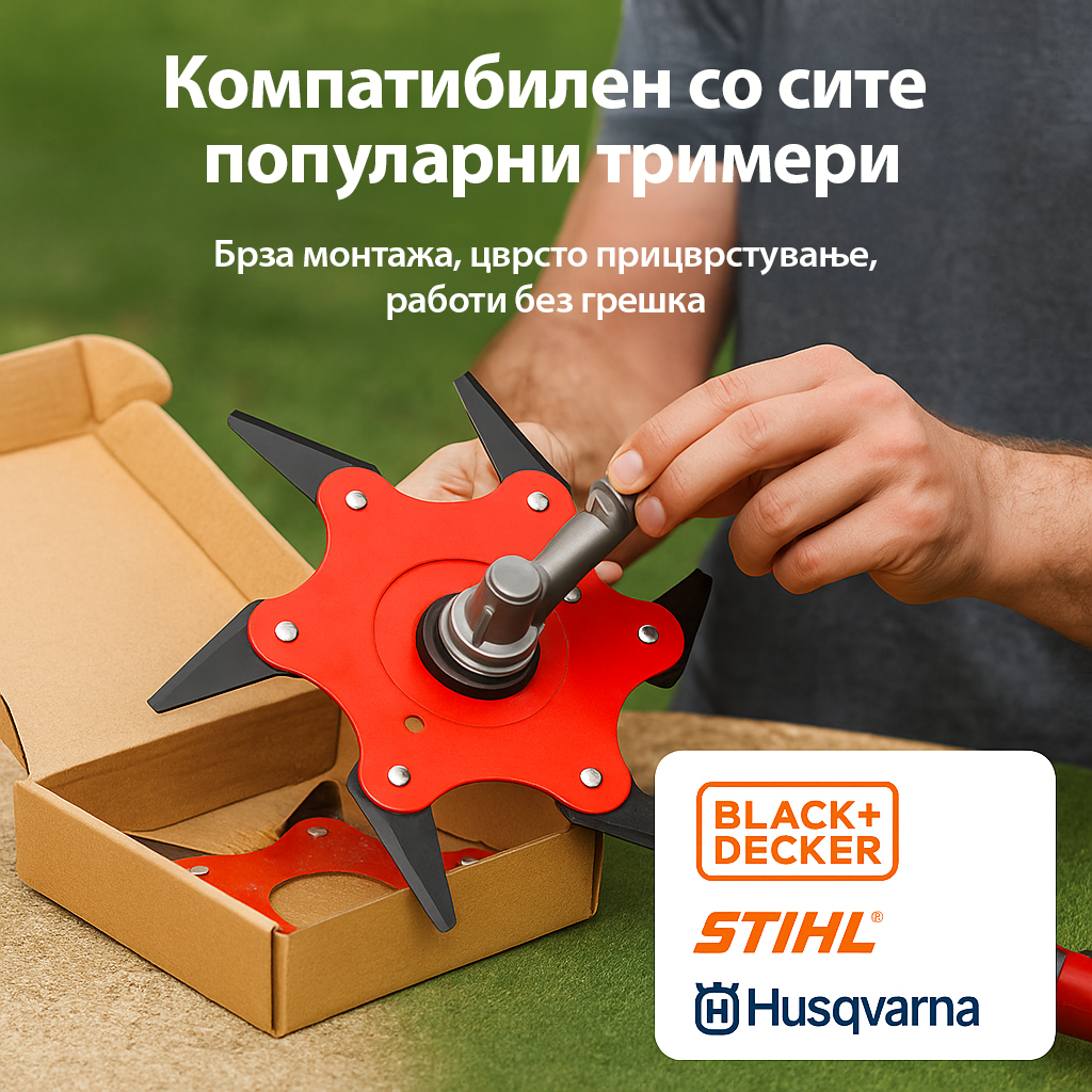 Косете како професионалец со шестострукиот наставак за косилицу