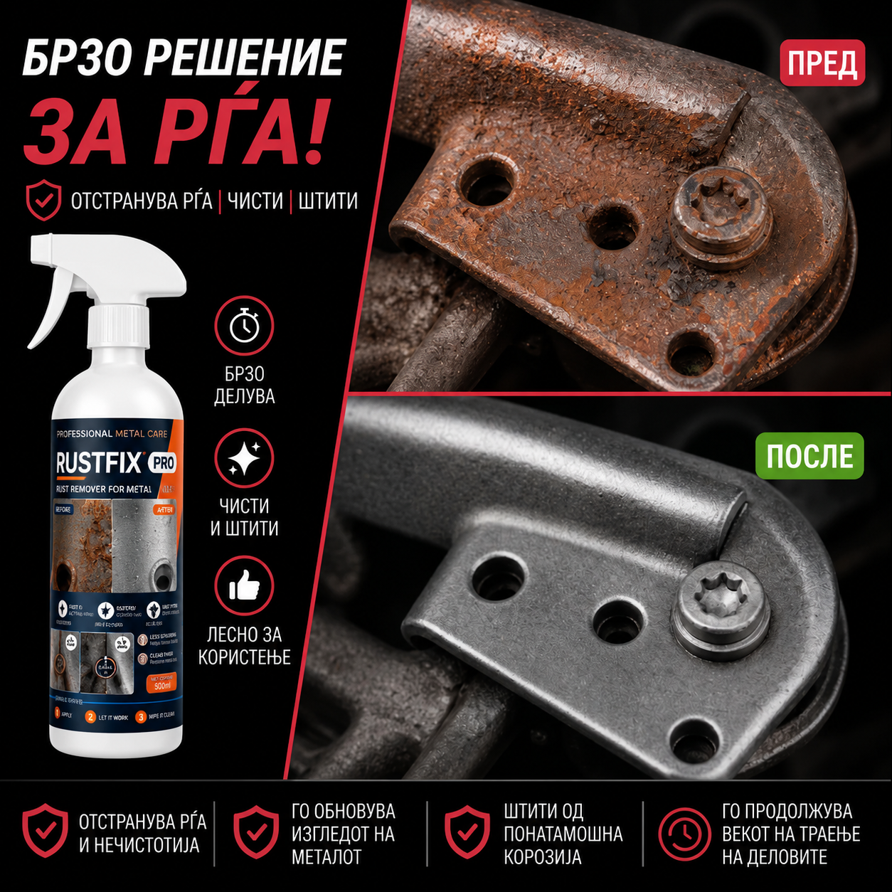 RustFix PRO 1L – Избришете ја рѓата за миг и вратете го фабричкиот сјај!