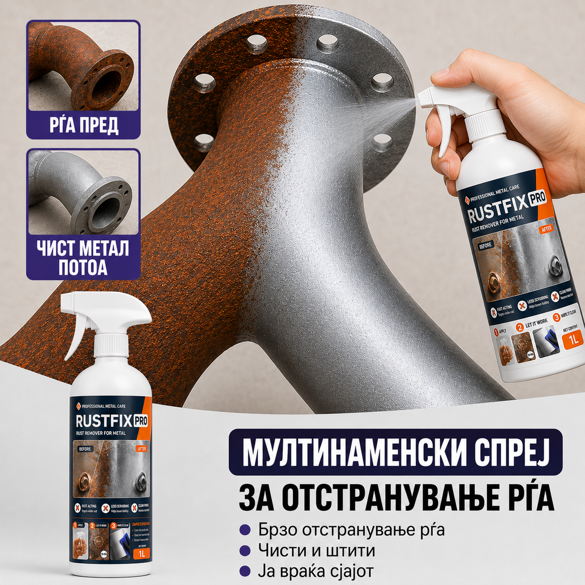 RustFix PRO 1L – Избришете ја рѓата за миг и вратете го фабричкиот сјај!